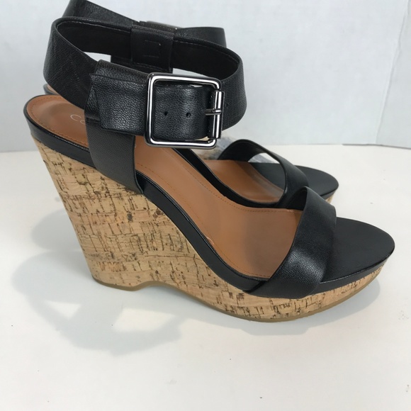 CALVIN KLEIN Leather Wedge Sandal Sz 8.5 - Picture 3 of 6